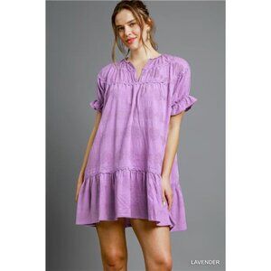 Umgee Heart Pattern Short Sleeve Ruffle Babydoll‎ Dress